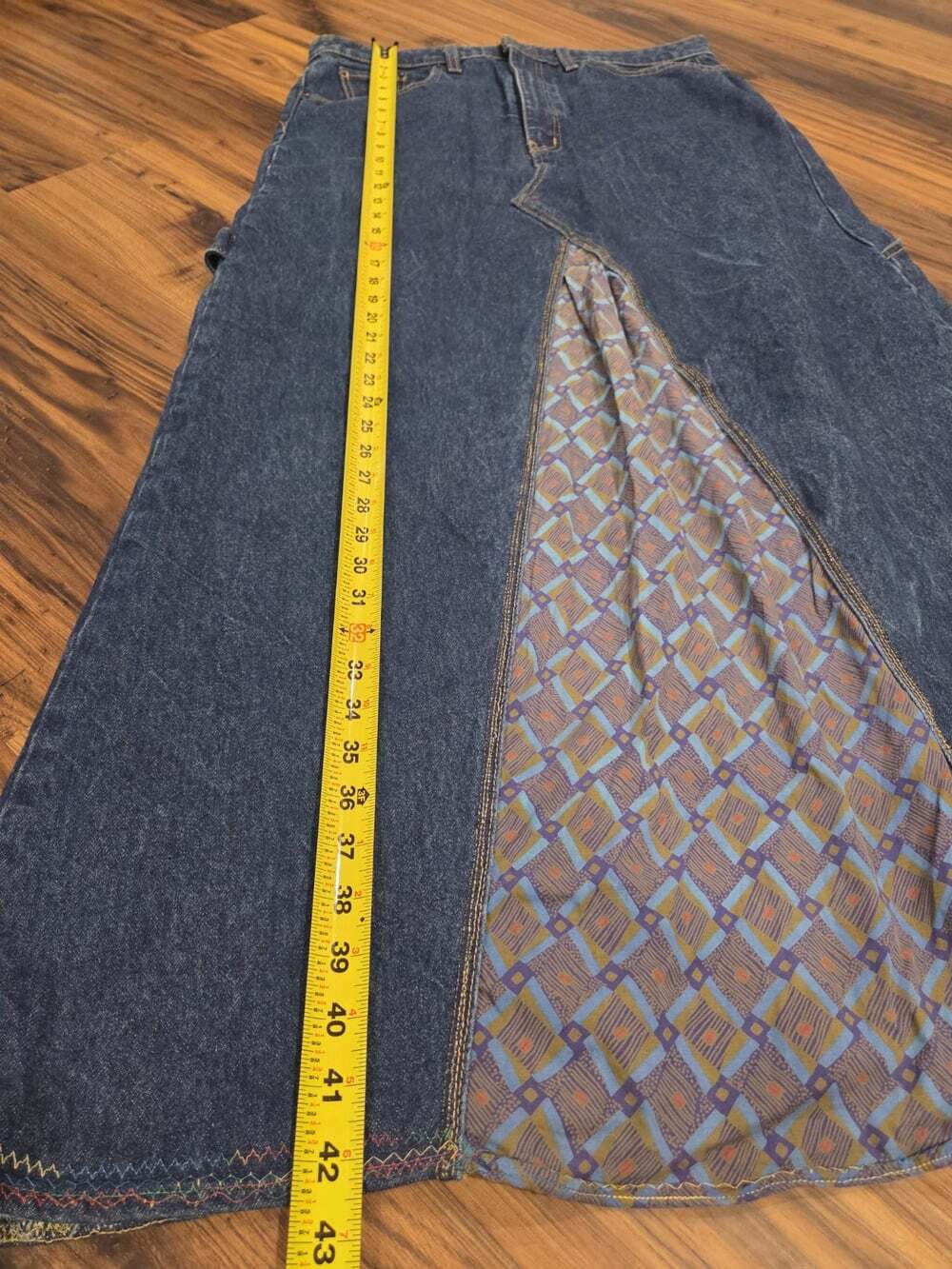BDG Urban Outfitters Patchwork Denim Maxi Carpenter Skirt Size Large - Picture 12 of 15